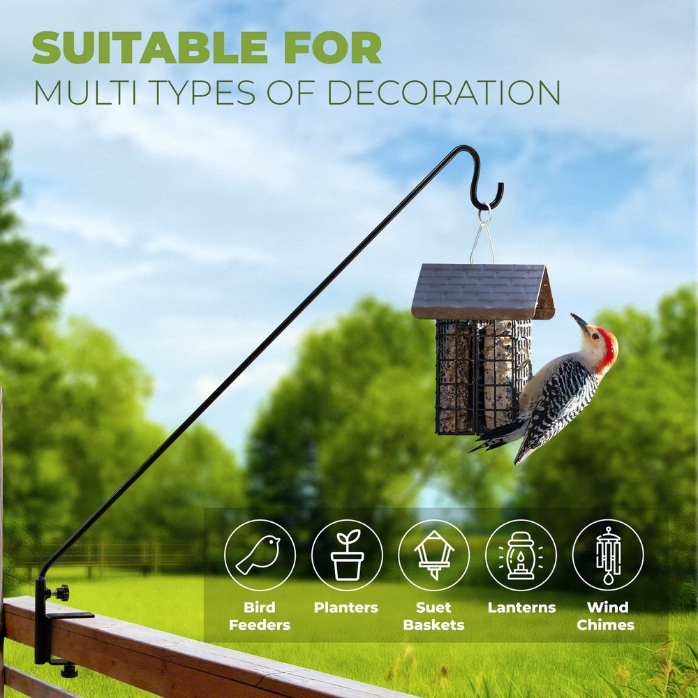 Deck Bird Feeder Hanger for Railing, 43in Deck Hook for Bird Feeder Pole, Stu...