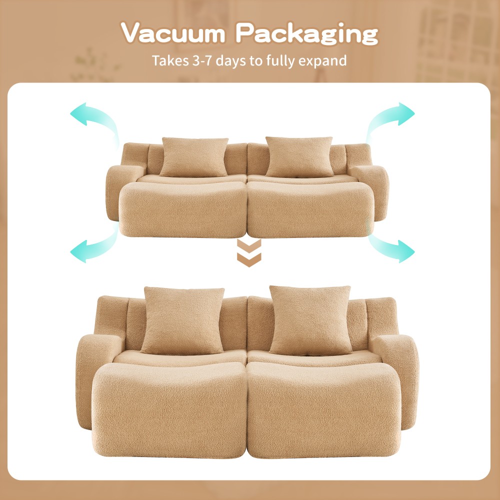 Soft Teddy Fabric Modular Sofa w/ Ergonomic Support & Anti-Slip Base, Camel