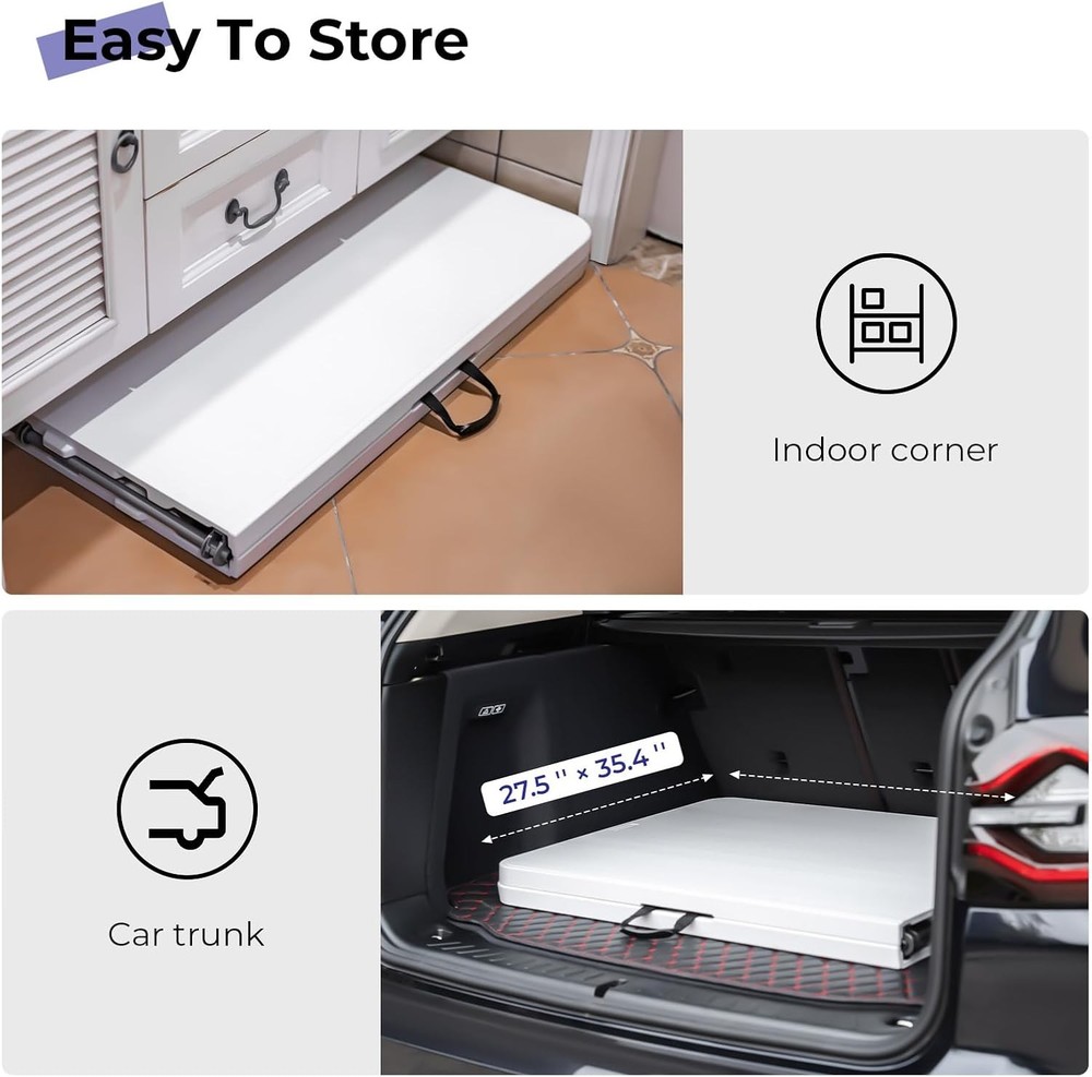 Folding Table 6ft Portable Heavy Duty Plastic Fold-in-Half Utility Foldable