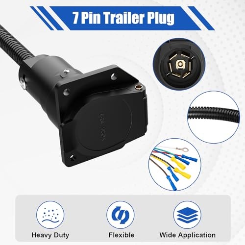 7 Way Trailer Plug, 7 Pin Trailer Connector Plug RV Light Adapter with Wire