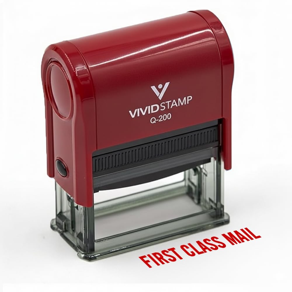First Class Mail Self Inking Rubber Stamp Red Ink Large Postal Mailing Supply