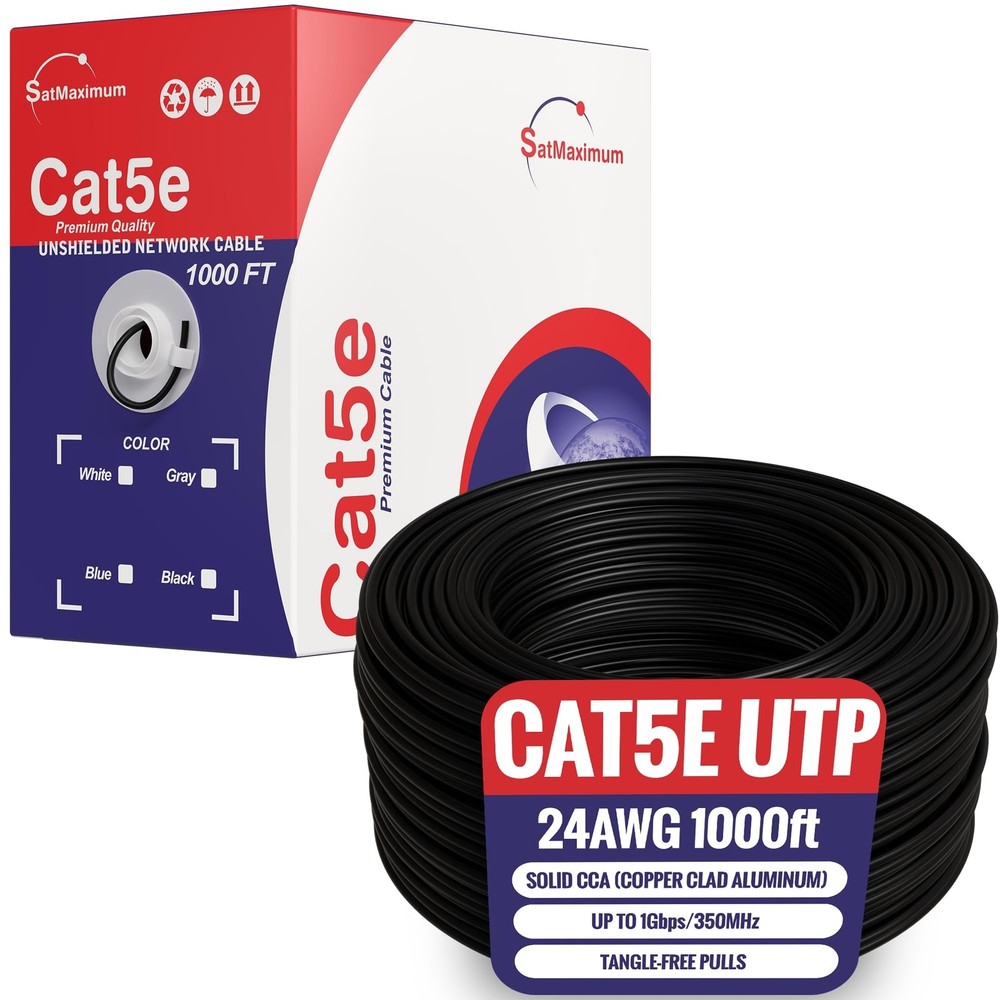 1000ft Cat5e Solid 24AWG Cable UTP Cat5 Bulk Pull Box Network Copper Clad Alu...