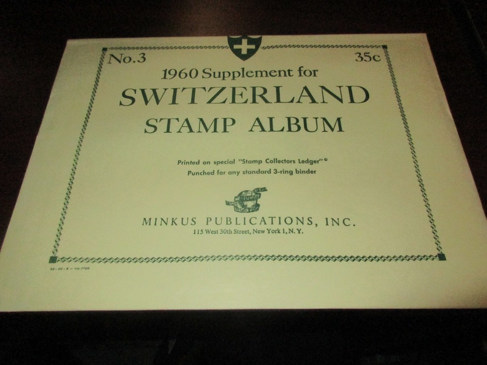 "MINKUS" 1960  SUPPLEMENT SWITZERLAND STAMP ALBUM #3   W/FREE SHP.