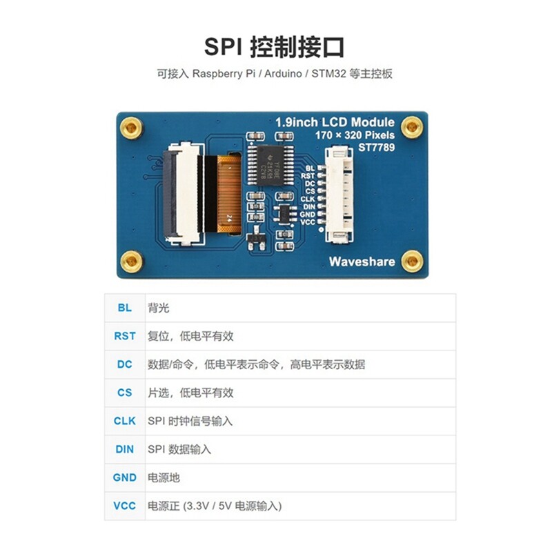 1.9 IPS 170X 320 Pixel SPI Interface 262K 9840 Color LCD Display Module-