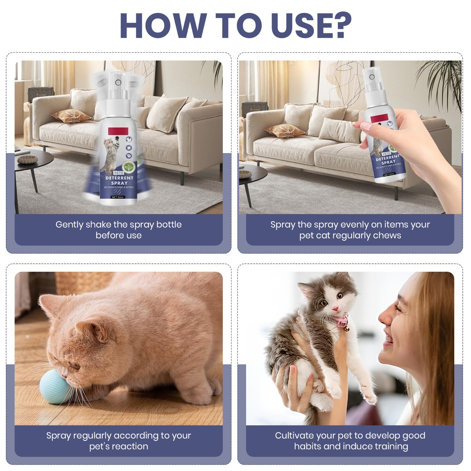 Yegbong Cat Deterrent/Repellent Spray 50ml– Stop Scratching, Biting, Marking