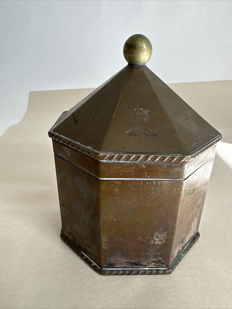 Silver Plated Octagon Lidded Canister with Unique Crest