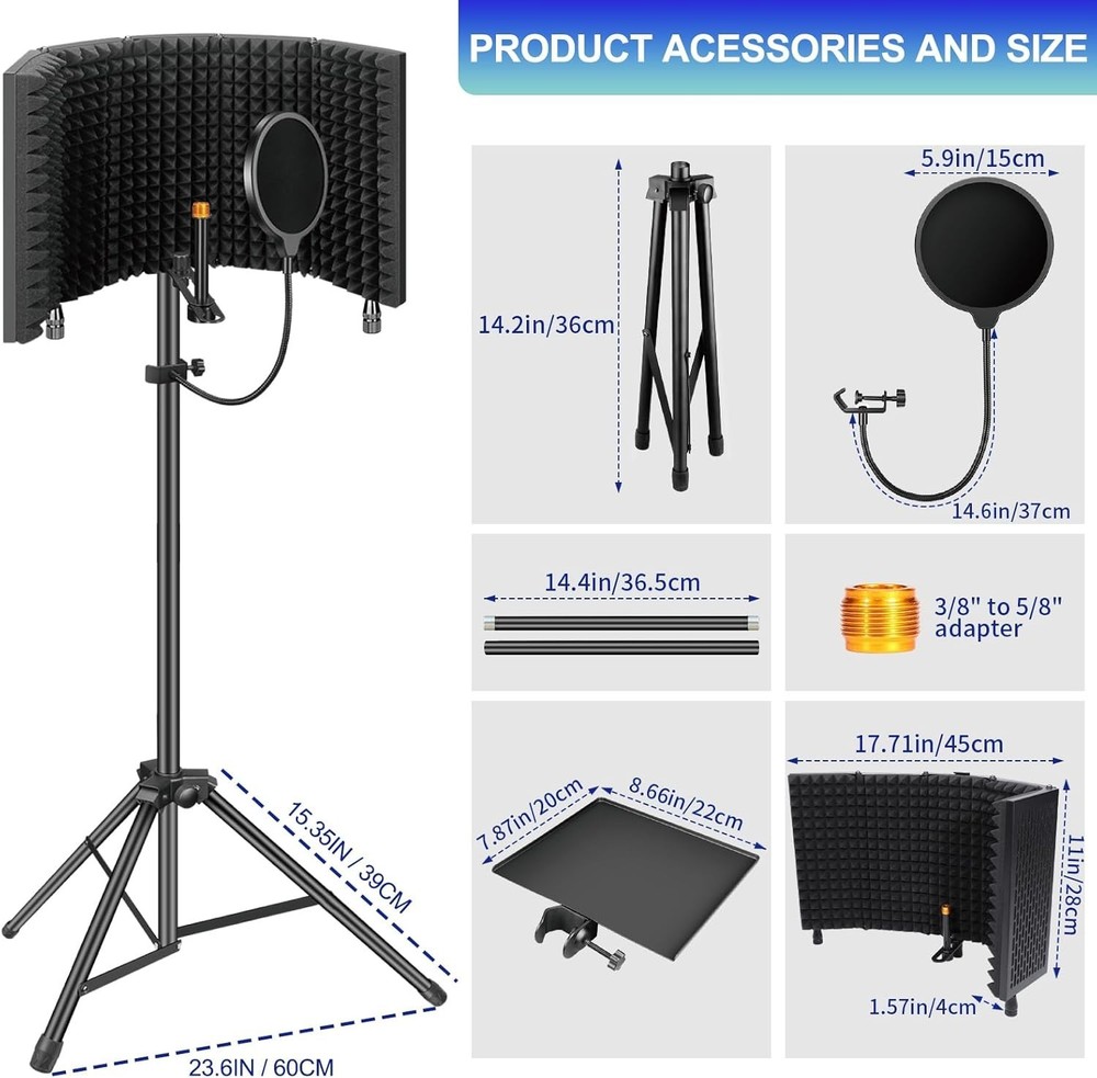 Microphone Isolation Shield Pop Filter Stand Studio Soundproof Booth