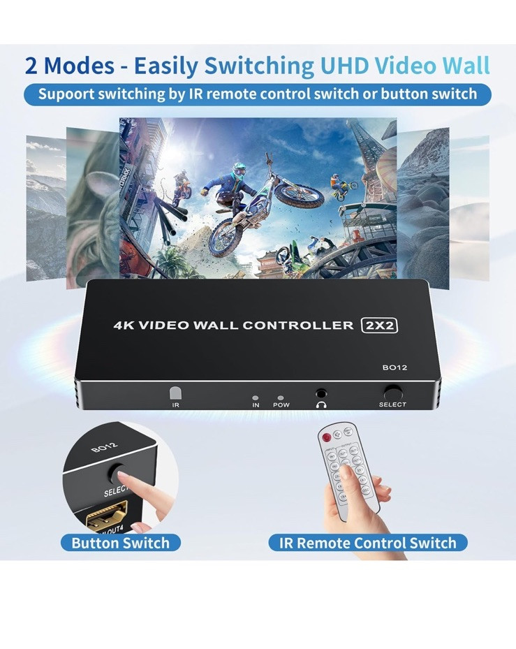 4k VIDEO TV WALL CONTROLLER 2*2 HDMI inputs HDMI Output processor with remote