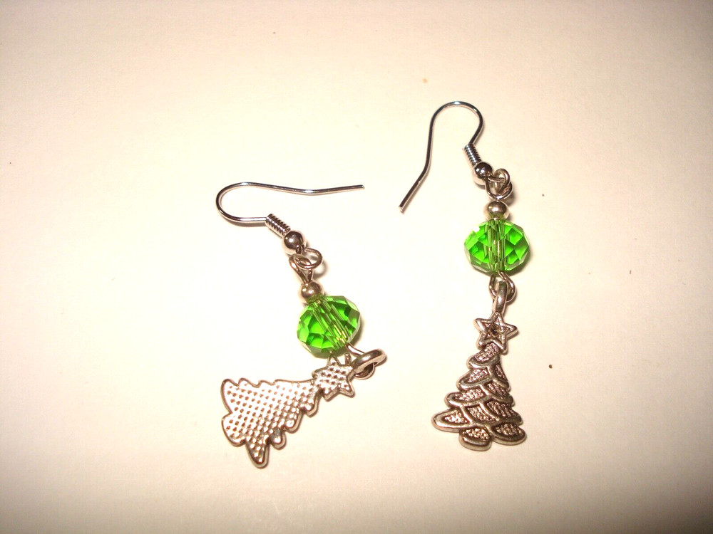 Green Crystal Christmas Tree dangle earrings