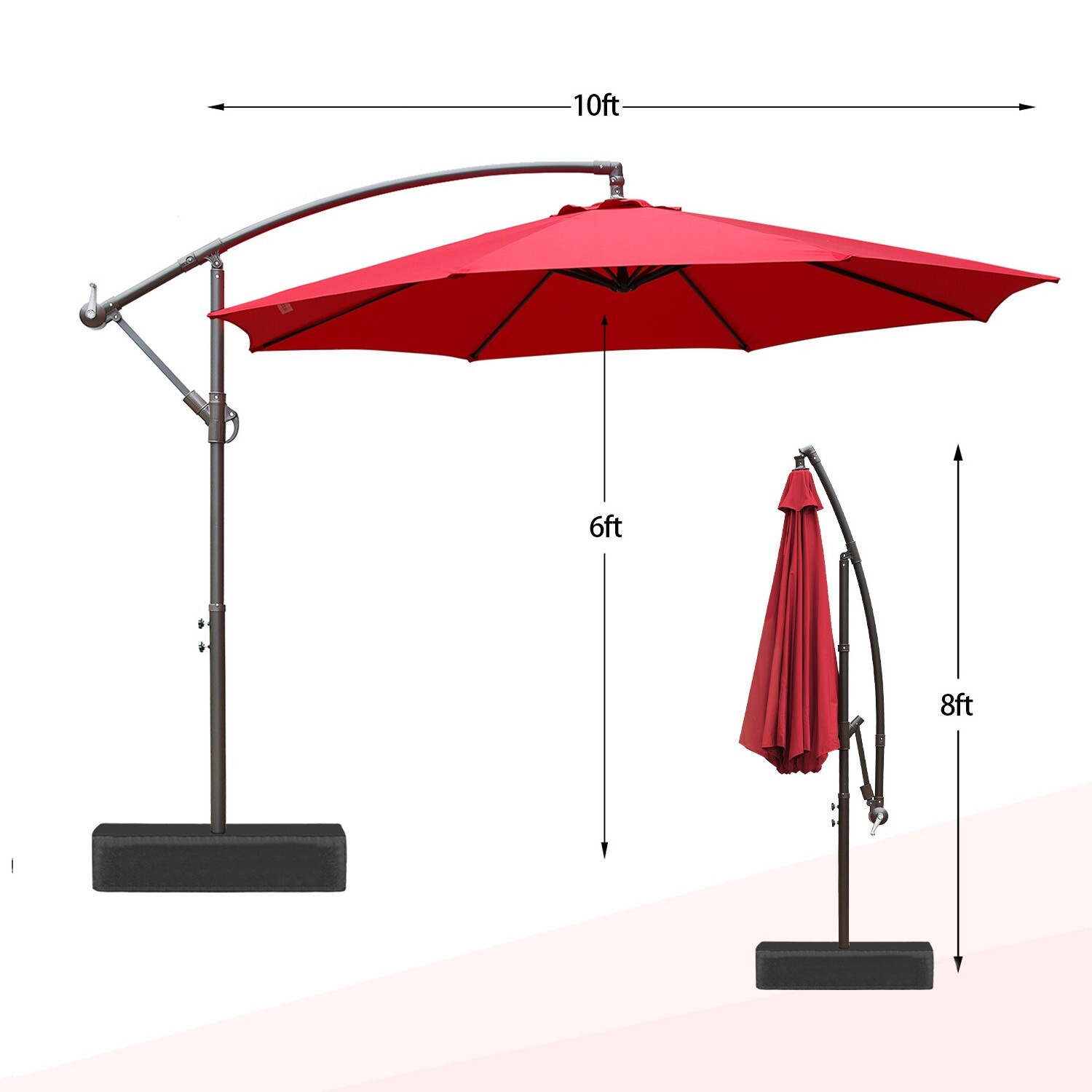 Aoodor 10ft Offset Patio Umbrella Cantilever Hanging Market Umbrella with Base