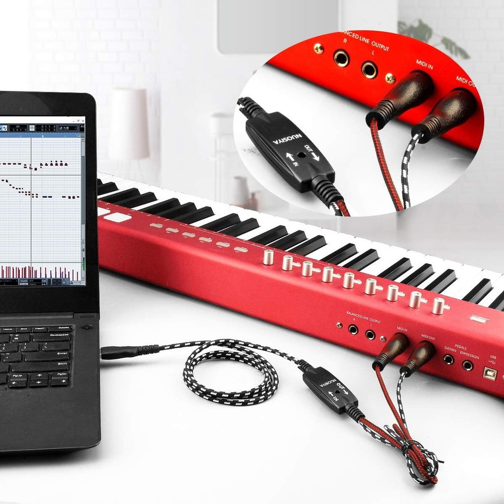 MIDI Cable, MIDI to USB Interface Cable 4.5FT,MIDI Interface in-Out to USB Co...