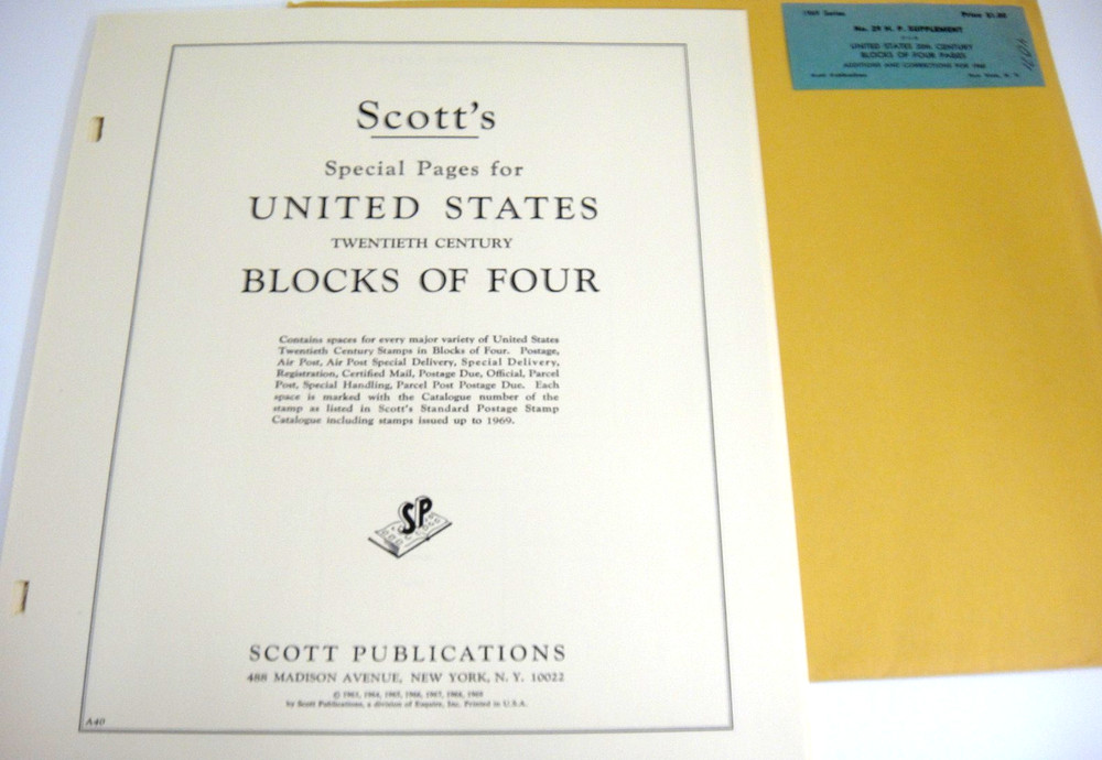 Scott 1968 US 20th Century Blocks of Four Stamp Supplement NOS
