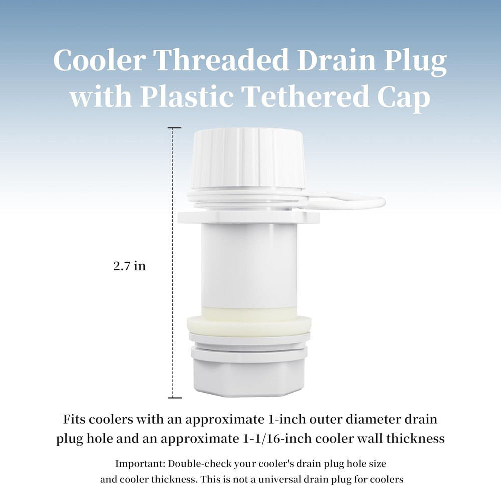 Threaded Drain Plug with Plastic Tethered Cap for Cooler,Compatible with Iglo...