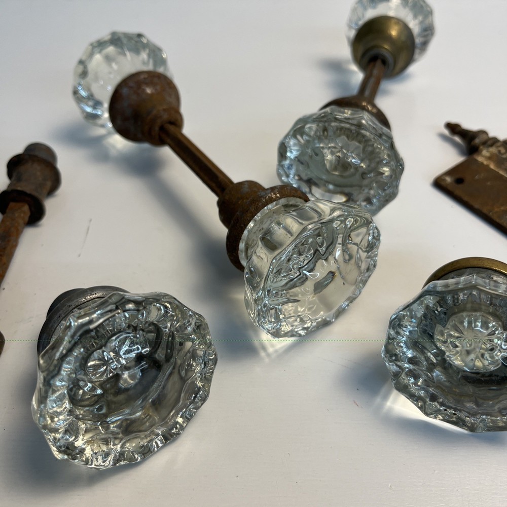 Antique Glass Door Knobs Lot With Victorian Hinge