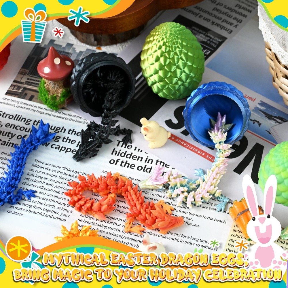 Drofex 24PCS Easter 3D Printed Dragon Eggs, Prefilled 2.36 inches, Multicolor