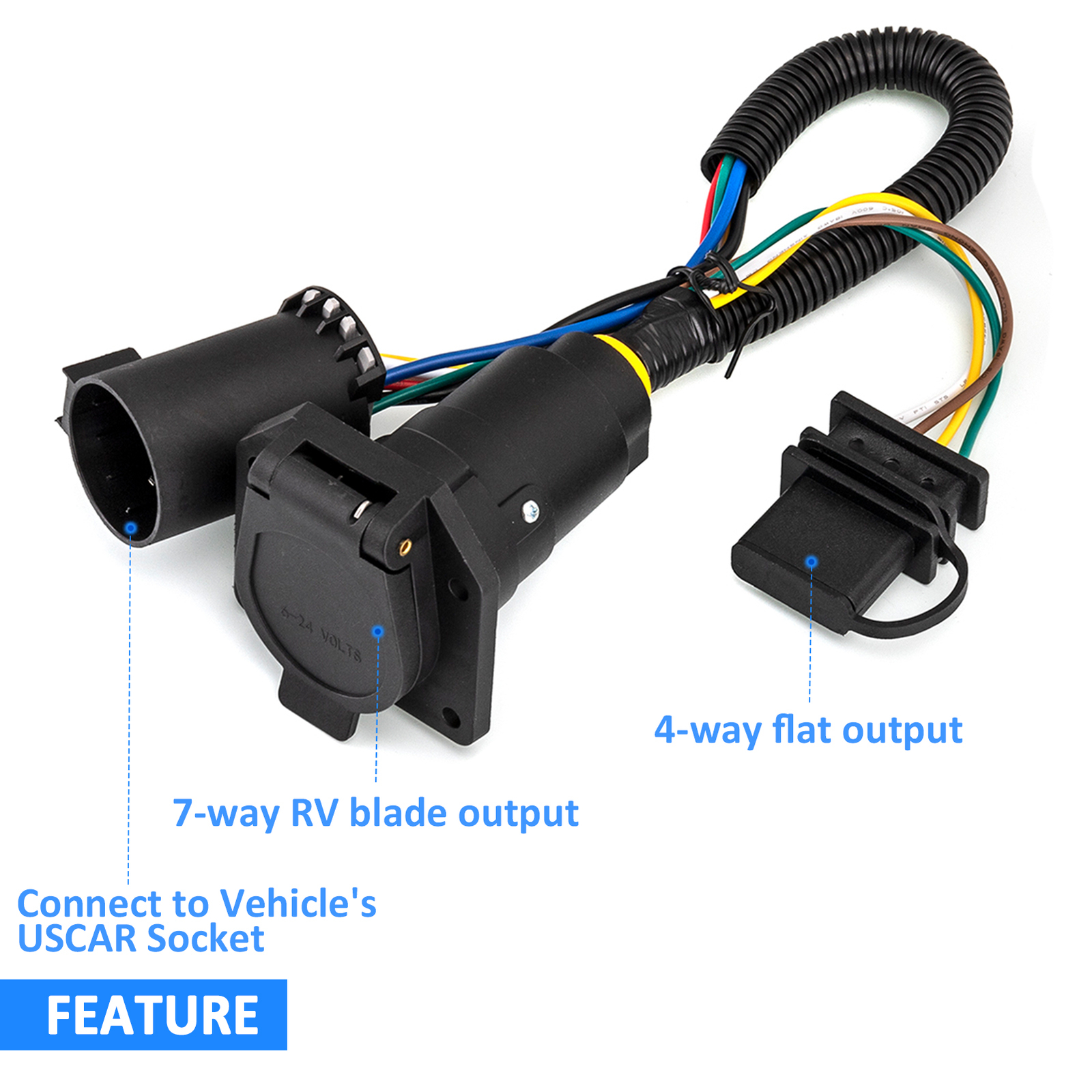 For 1999-2024 Ford F-150 F-250 F350 7 Way Trailer Wiring Harness 4 Way Flat Plug
