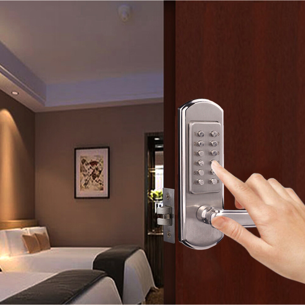 Keyless Door Lock Mechanical Push Button Digital Keypad Entry Security Door Knob