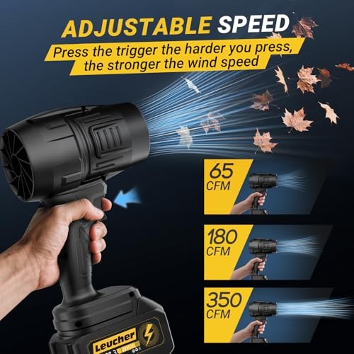 Leaf Blower Cordless,Hand Held Blower with 21V*2 Pcs Deep Black