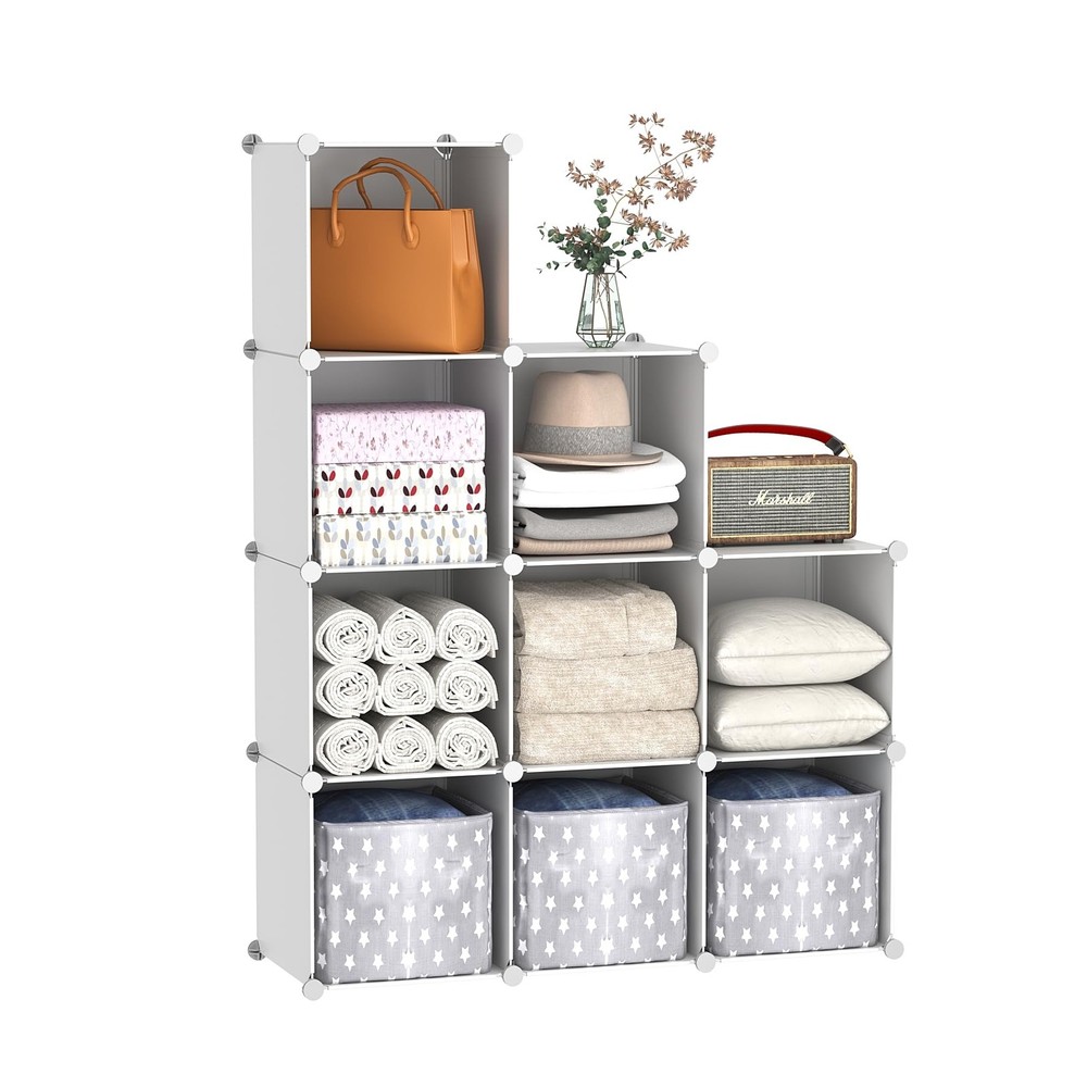 Cube Storage, 9-Cube Bookshelf, Plastic Closet Cabinet Organizer, DIY Stackab...
