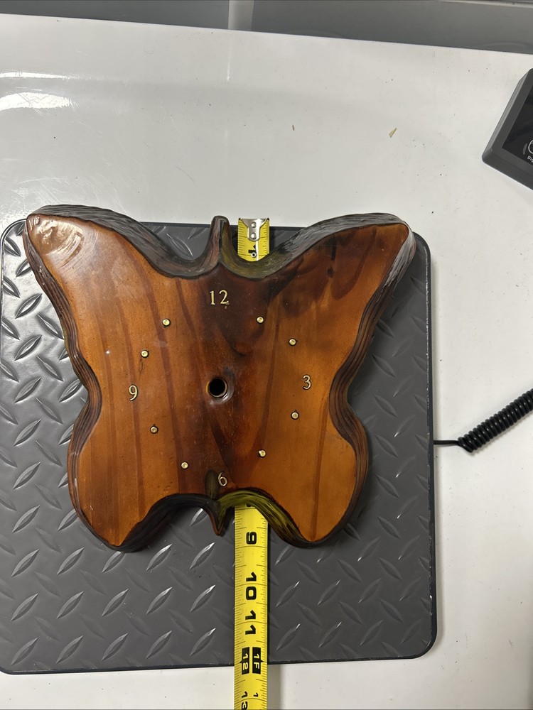 Vintage Lacquared Wood Tree Slice Slab Butterfly Missing Clock!! Read