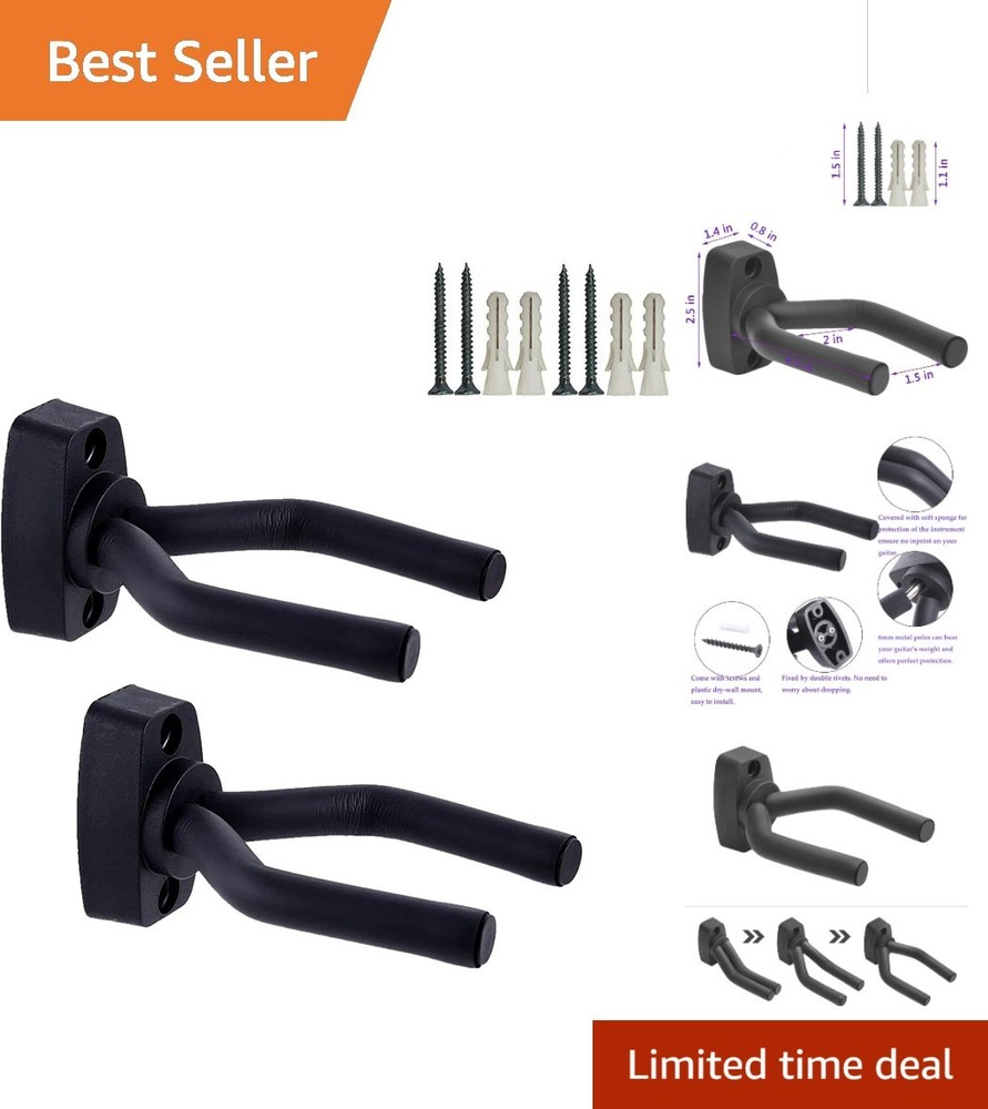 Guitar Wall Mount Hanger - 2 Pack - Easy Install, Fits All String Instruments