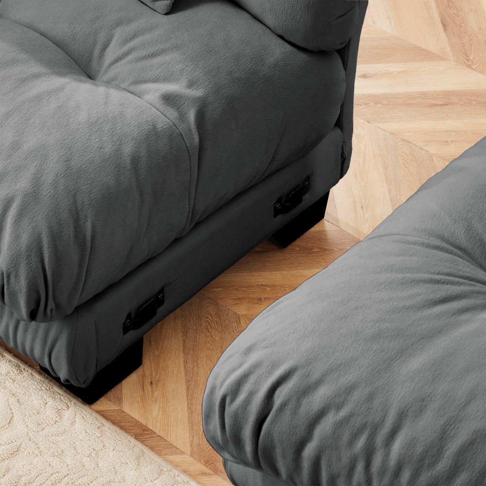 Gray Chenille Modular Sofa,4-Seater Cloud Couch + 2 Ottomans,Free Combination