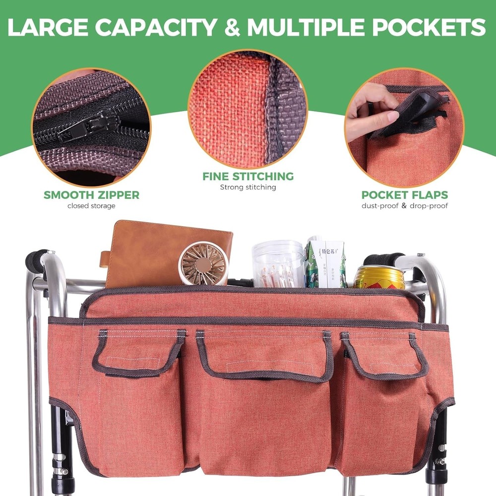 Foldable large-capacity walker storage bag, detachable