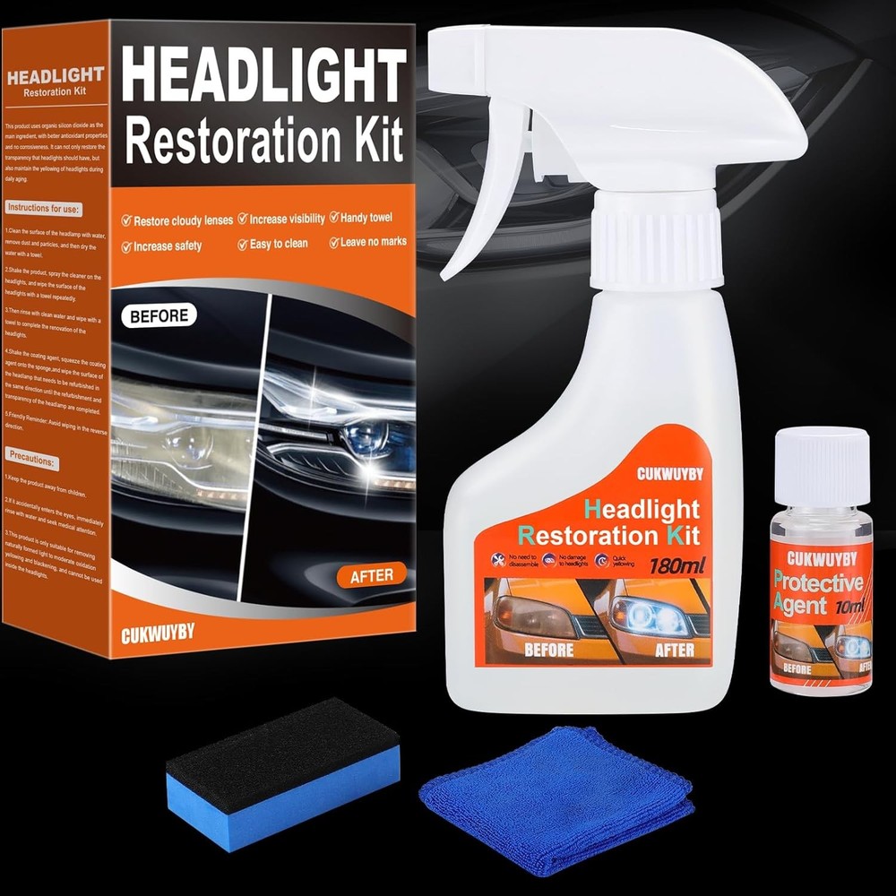 Headlight Restoration Kit Cleaner Head Light Removing...