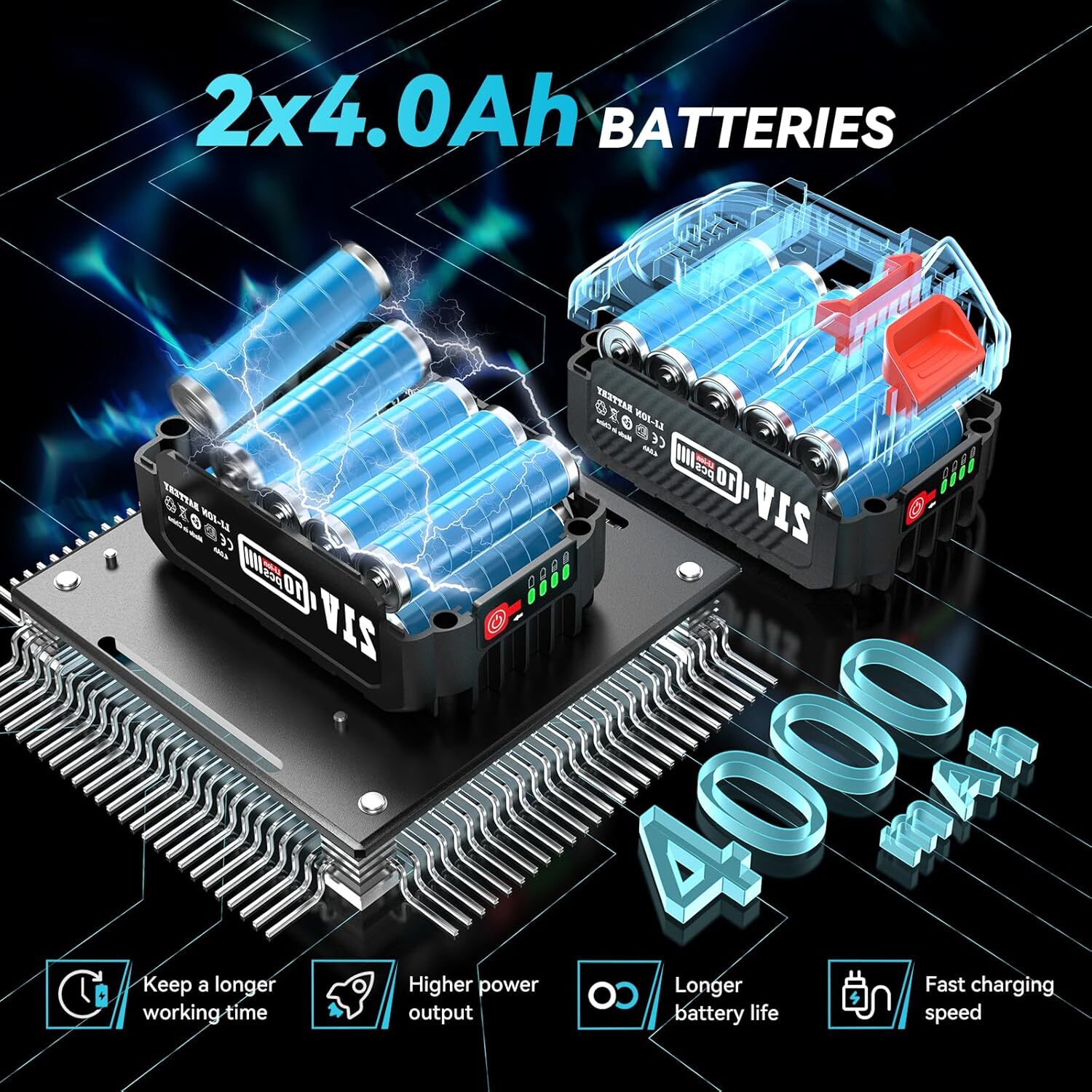 4-in-1 Cordless Pole Saw & Pole Pruning Shears Combo Kit Chainsaw Cutter 2*4000