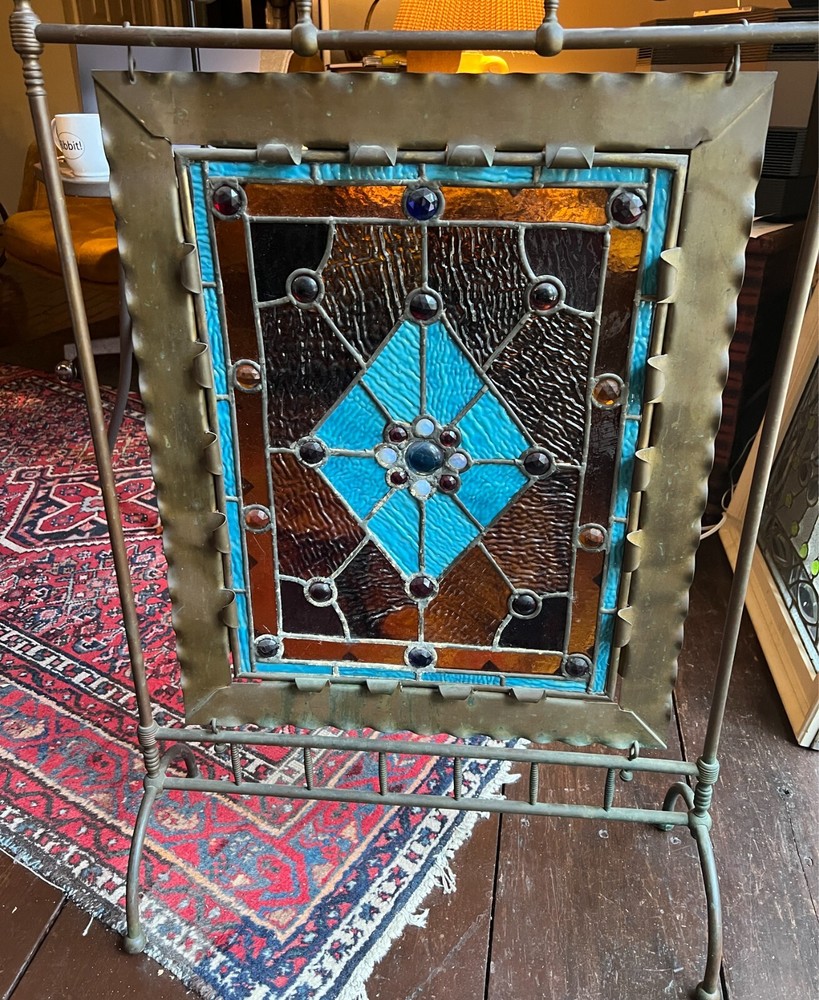 Nicely jeweled antique fire screen