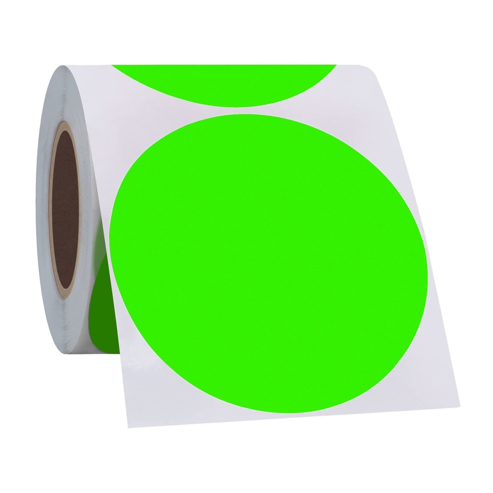 Hybsk Round Color Coding Circle Dots Labels 3 inch, Fluorescent Green