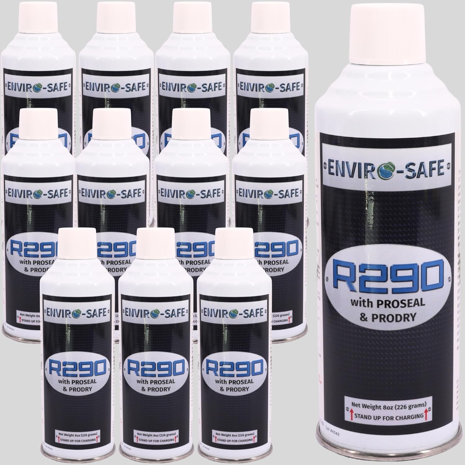 R290 Refrigerant with Proseal, Dry, UPRIGHT CHARGE K-28 VALVE 12 CANS/CASE #8001