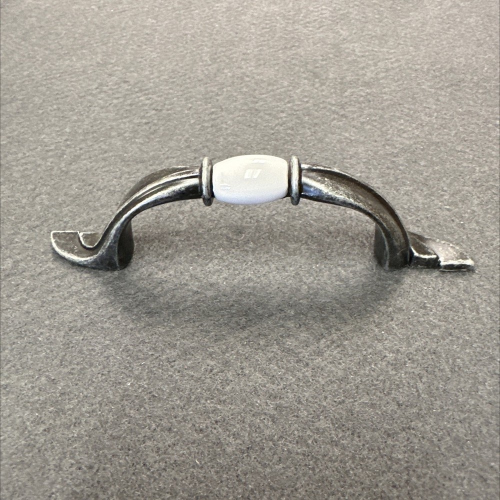 (12 Pack) 3" Spoon Foot Pull Antique Silver With White Ceramic Insert