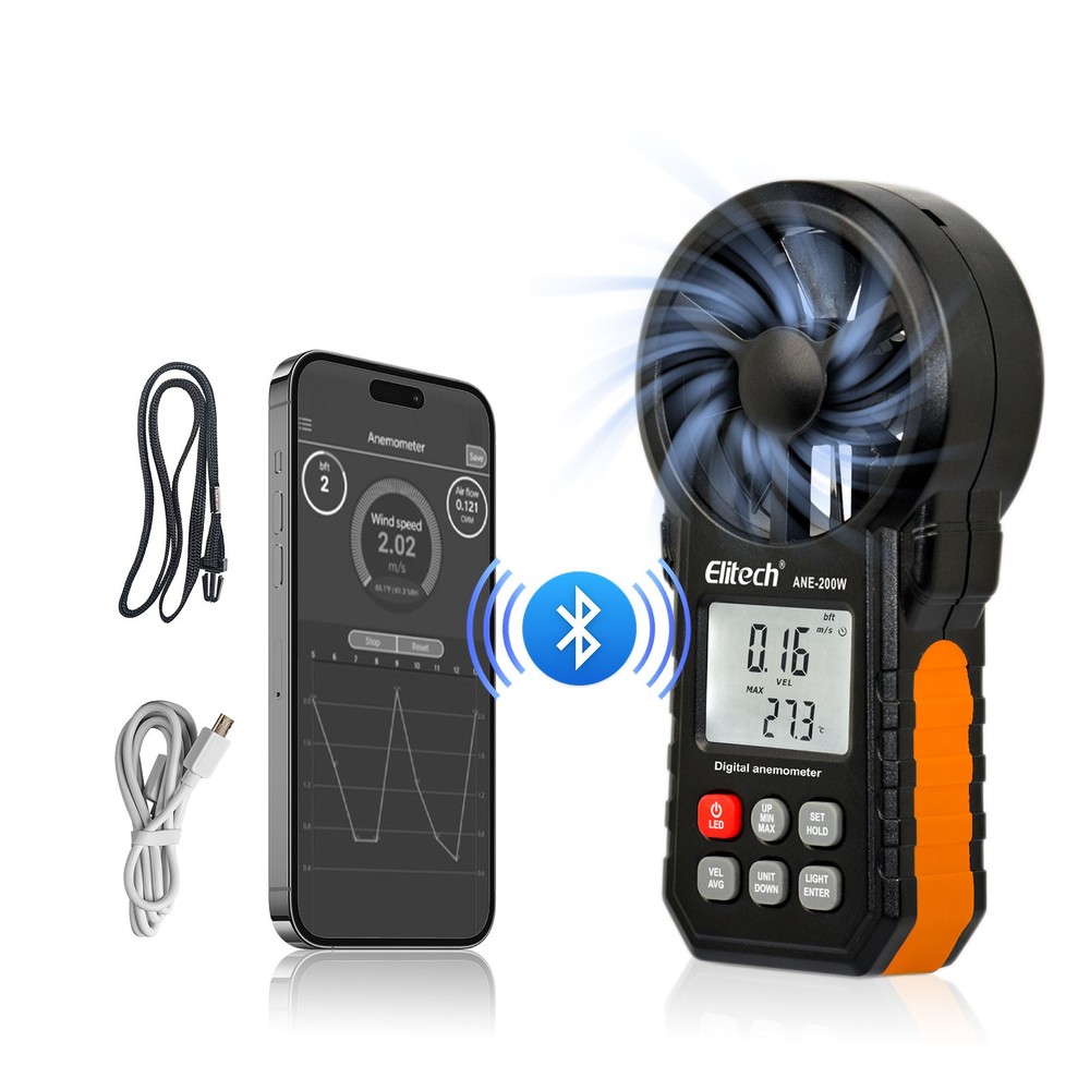Handheld Digital Anemometer Wind Speed Meter 0.3-30m/s Bluetooth Wind Temp Gauge