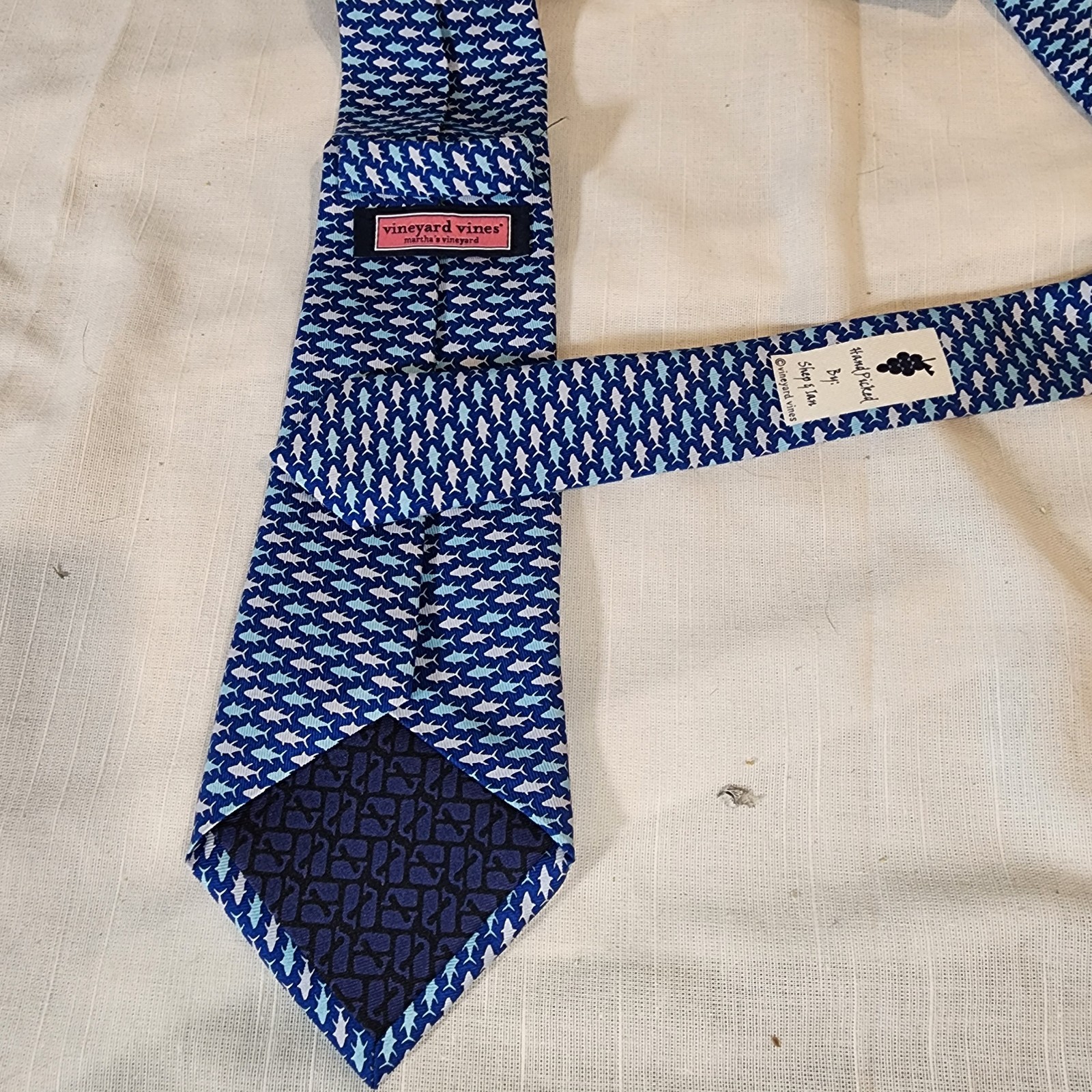 Vineyard Vines, Shep & Ian, Boy's Silk Necktie, Blue, Fish Print, USA, Nice!