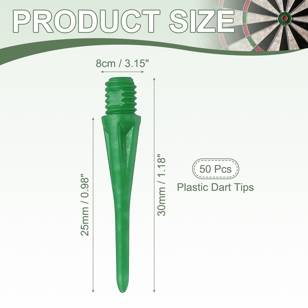 Plastic Dart Tips, 2BA Thread Soft Tip Dart Accessories 50 Pack & Green