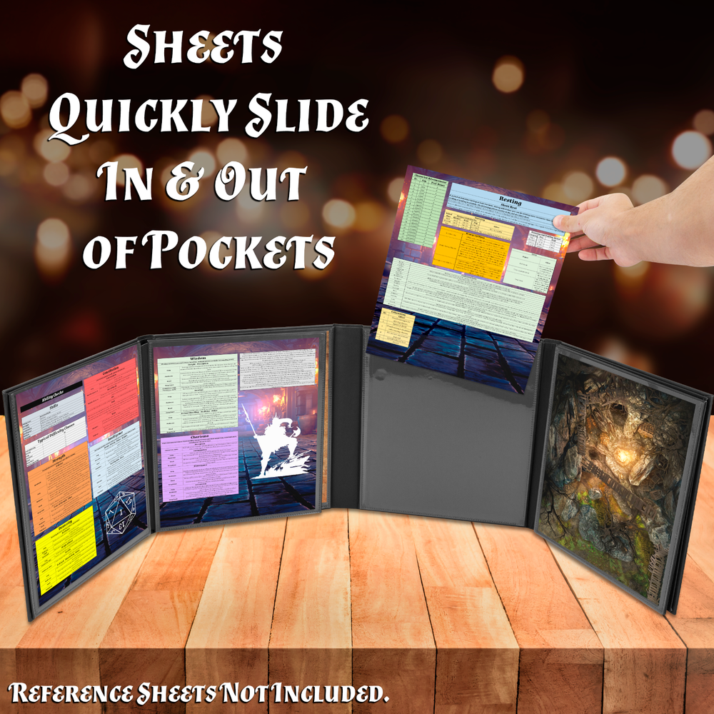 DM Screen 8-Panel GM Dungeon Master Screen with 2 Panels for TTRPGs, Black