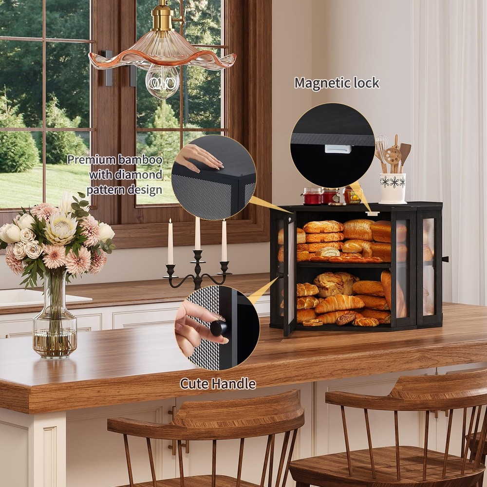 Corner Bread Box for Kitchen Countertop,Bread Storage for Homemade Bread, Dou...