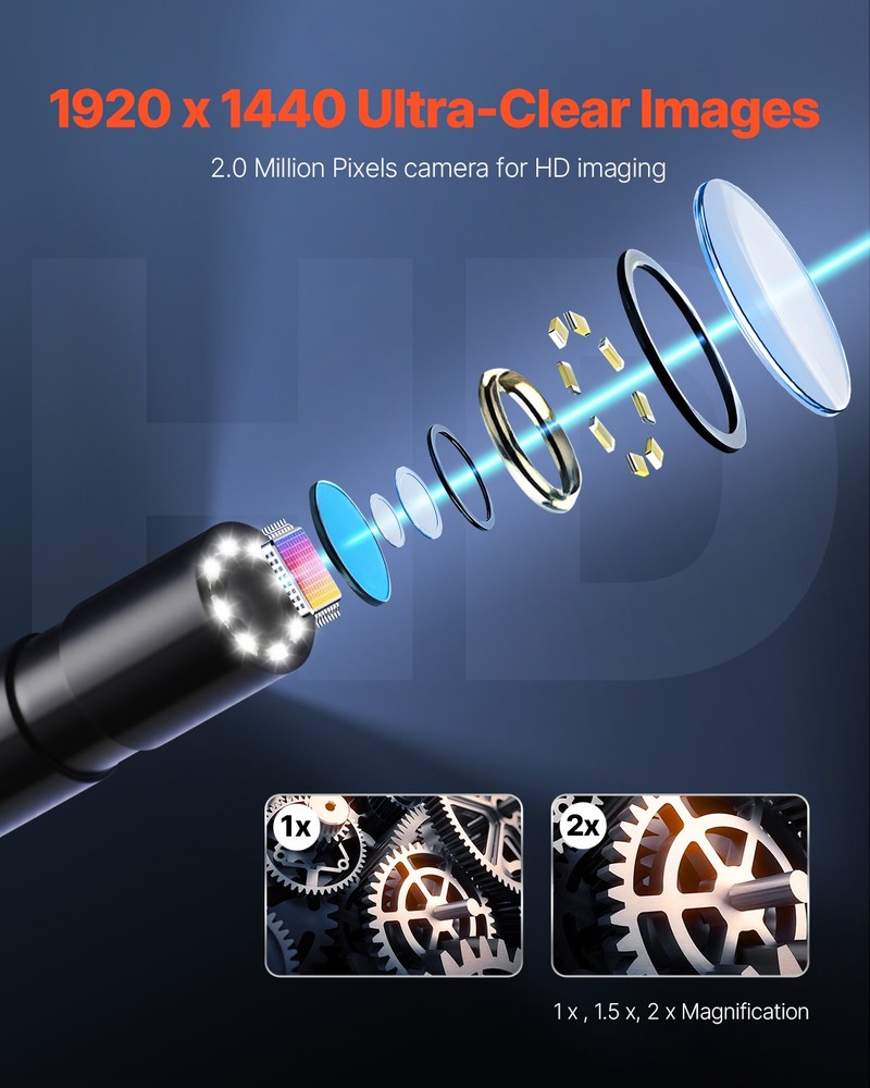 VEVOR Endoscope Camera 1920P HD Borescope for Android & IOS with 49.2FT Cable