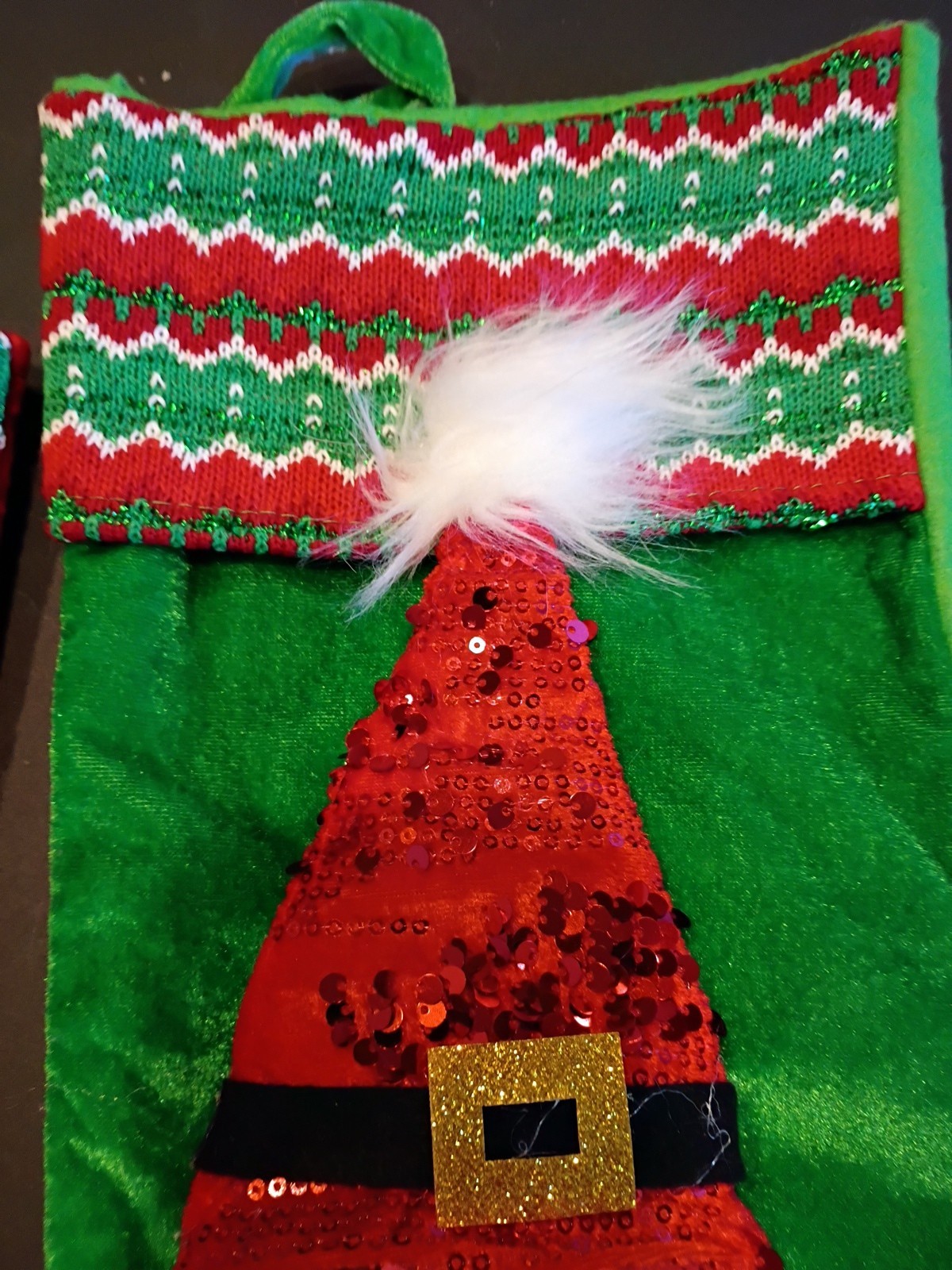 Gnomes Hanging Xmas Stockings Set Of 2 Red & Green Santa & reindeer 18 in 3D