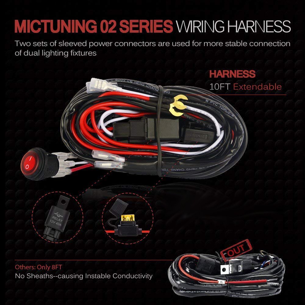 Wiring Harness Kit ON-OFF Switch Offroad Relay Fuse LED Work Light Bar 2-Lead
