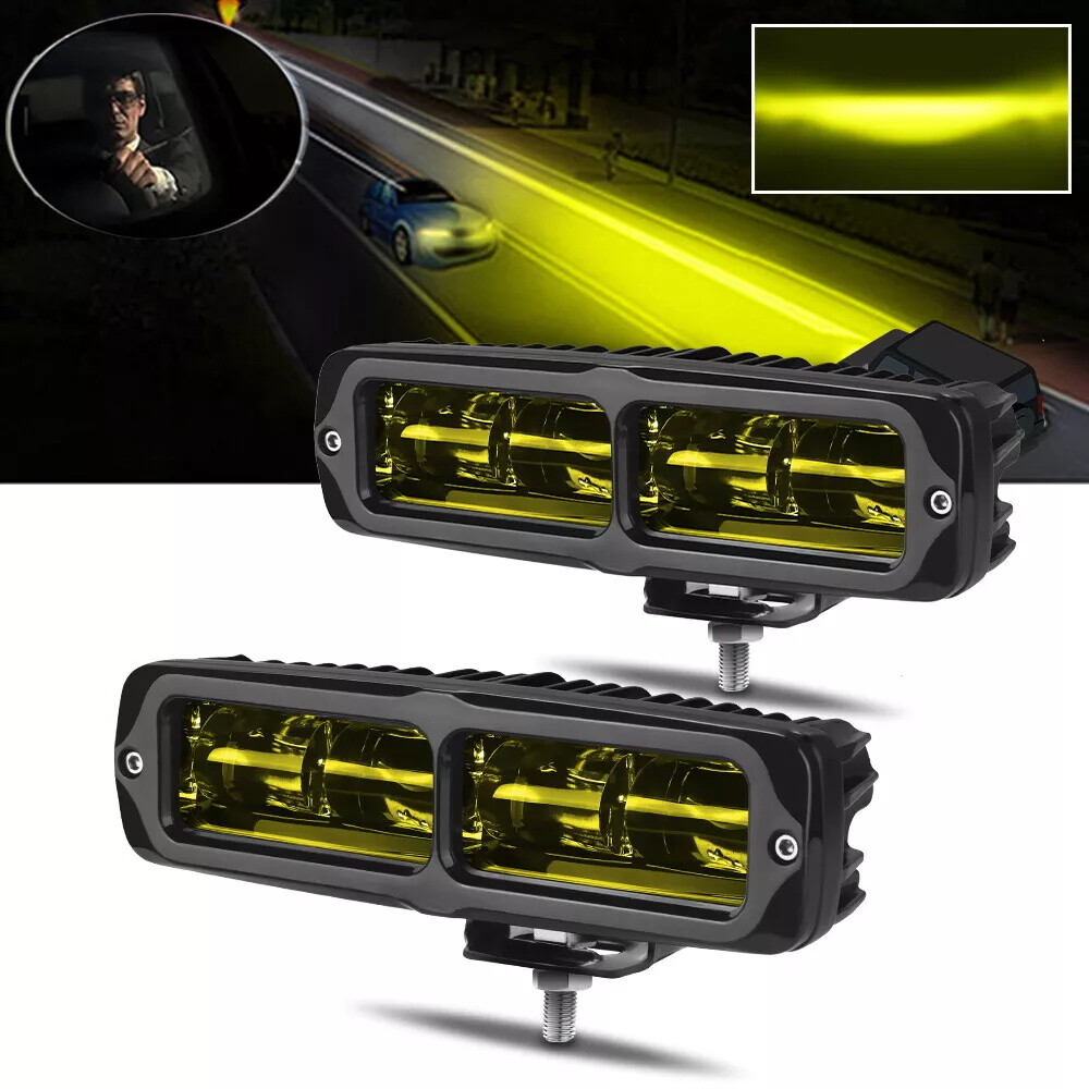 2X 6inch Yellow Amber LED Driving Work Lights Bar Spot Pods Fog Lamp Offroad SUV