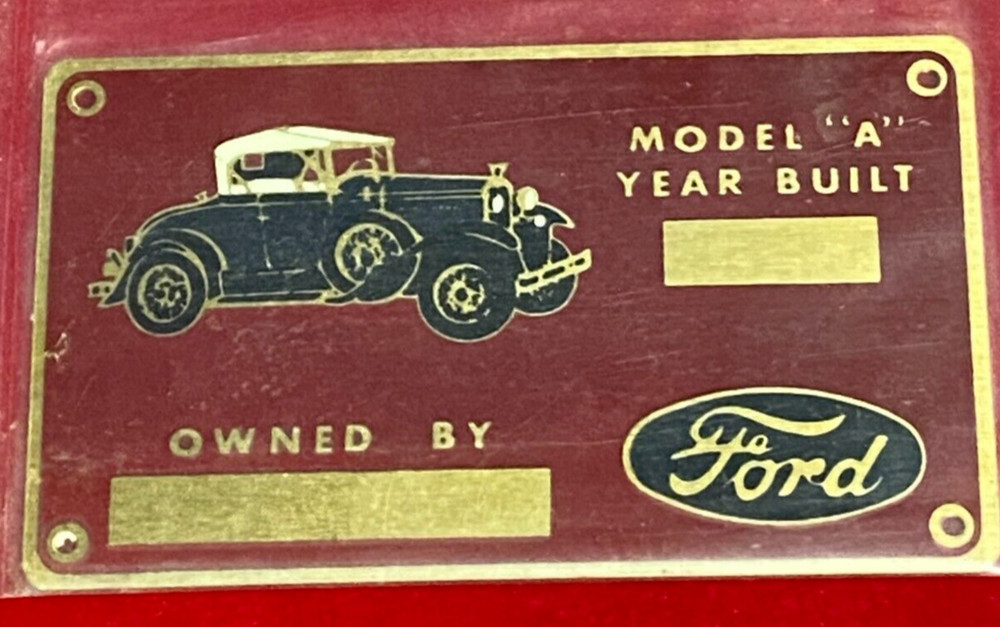 Vintage Ford Model A Owners Identification ID Plate