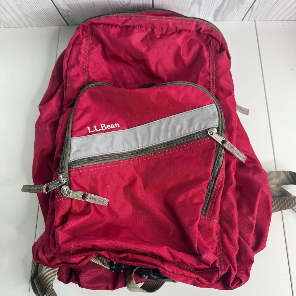 Vintage 90s LL Bean Reflective Red Backpack Daypack Book Bag