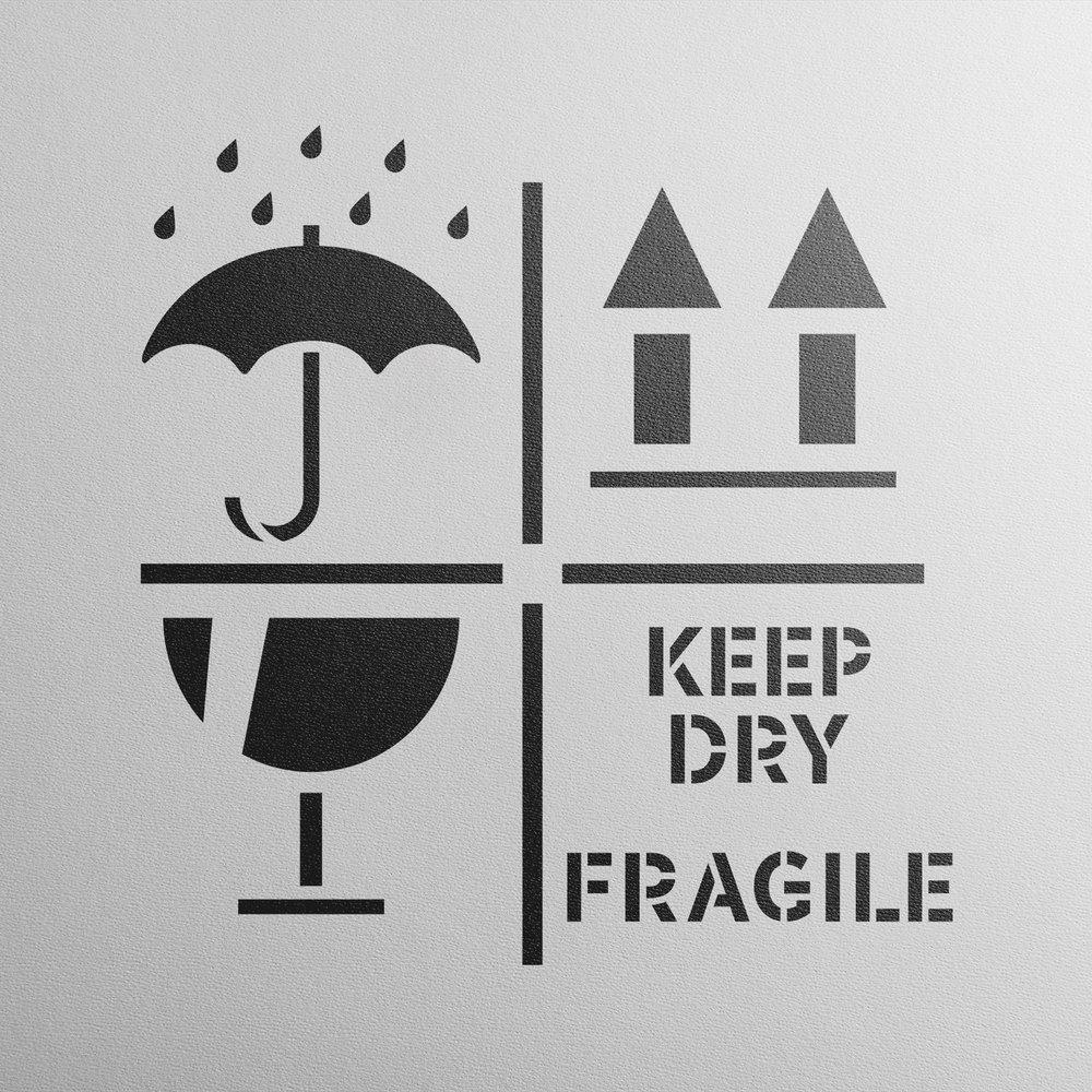 Keep Dry Fragile Up Text Stencil - Durable & Reusable Mylar Stencils
