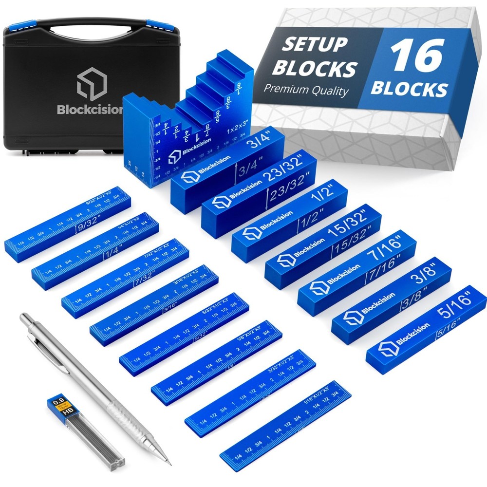 Woodworking Setup Blocks - Precision Height Gauge Block Set with Ruler Bars & Ca
