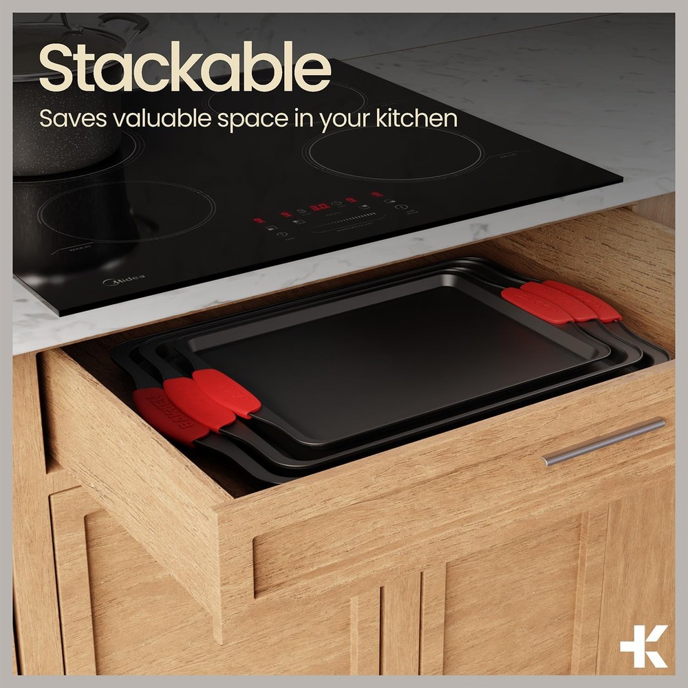 Baking Pan Set – 3 Piece Cookie Sheet – Deluxe Black 3 Set,