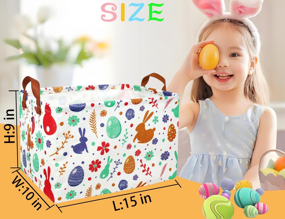 BOOHIT Rectangle Empty Easter Baskets Boy Large Toy Storage Bin Girls collaps...