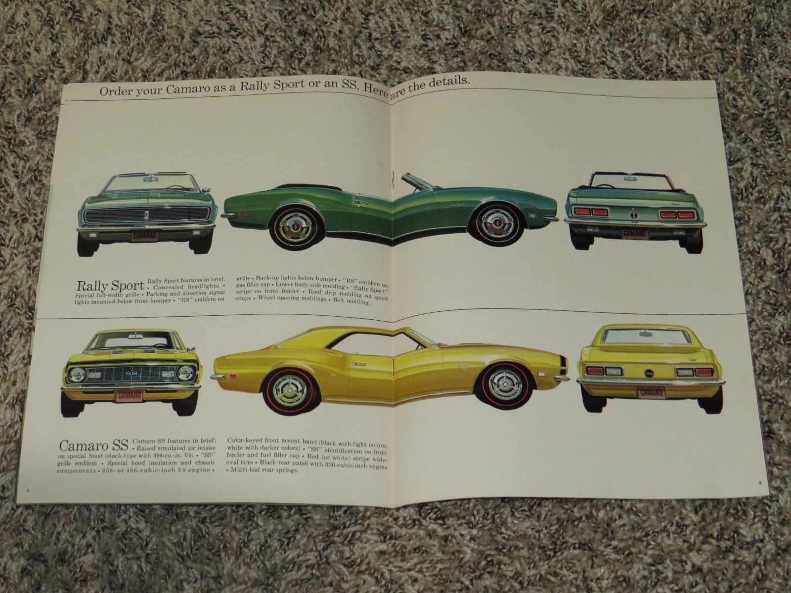1968 Chevrolet Camaro RS, SS, Dealer Sales-Showroom Autoshow Brochure