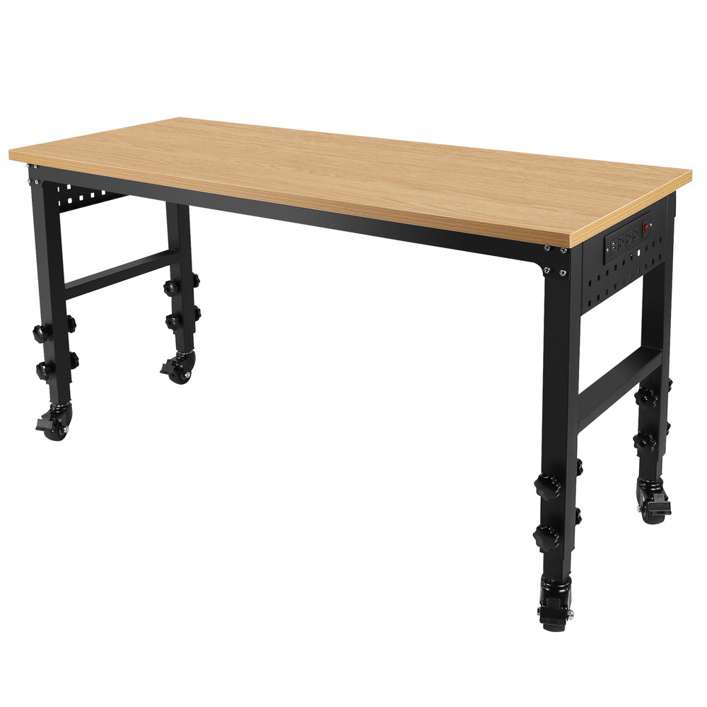 60" ×24'' Adjustable Workbench Rolling Worktable with Power Outlet and Wheels